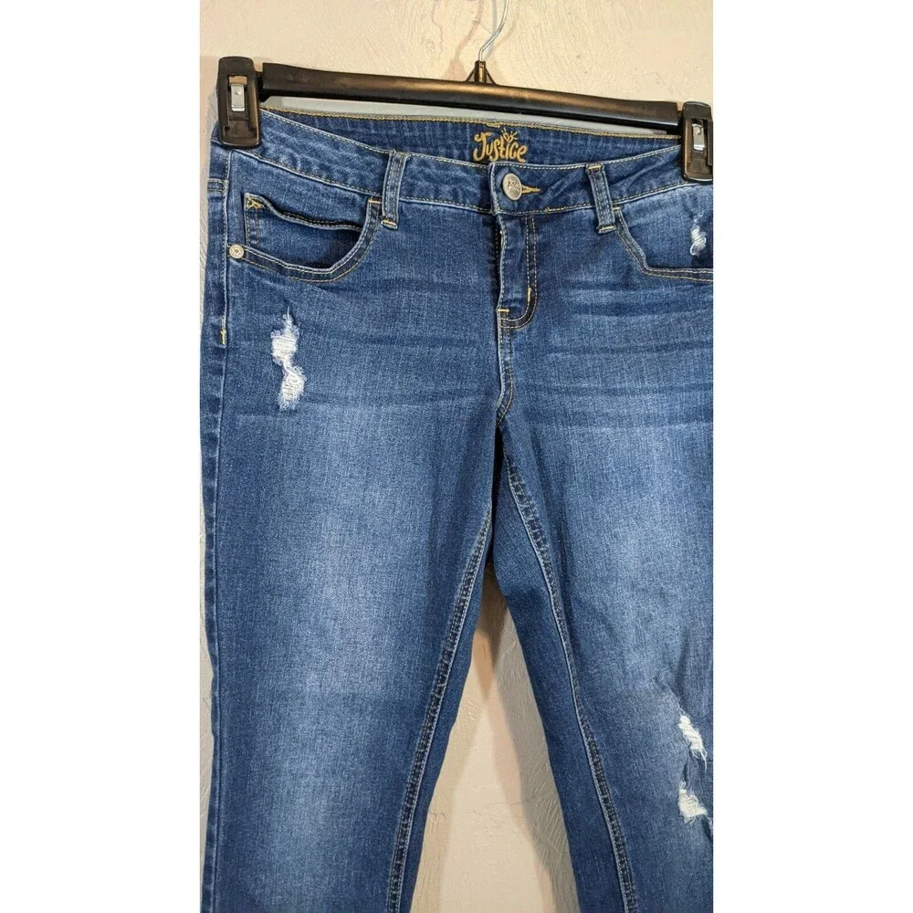 Justice Girls Size 10.5 Blue Distressed Simply Low Super Skinny Stretch Jeans